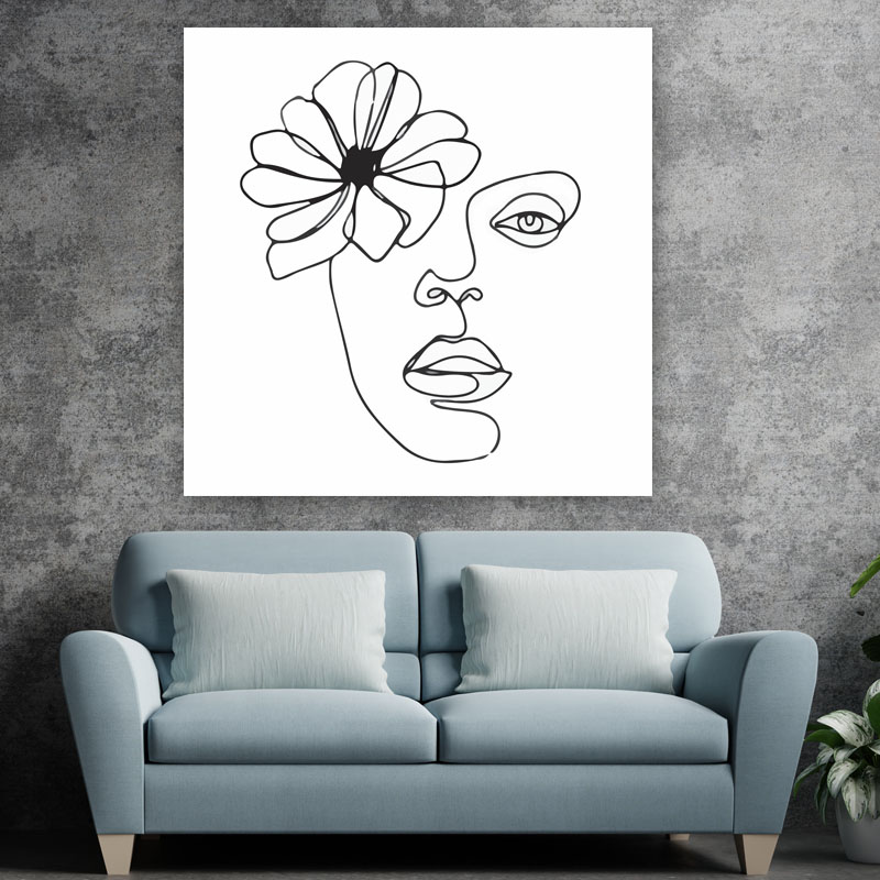 Πίνακας σε καμβά Line Art Head and Flower